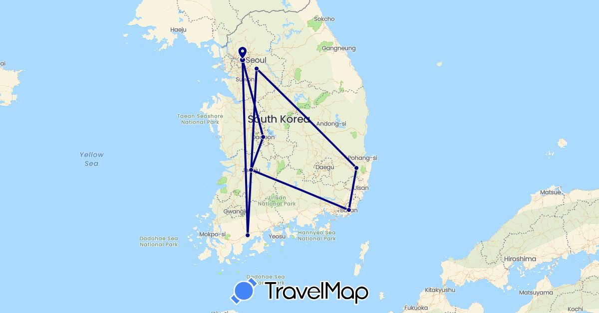 TravelMap itinerary: driving in Afghanistan, South Korea (Asia)